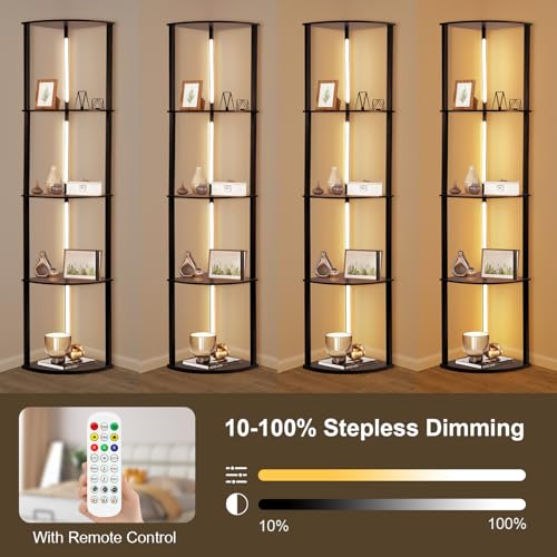Izrielar LED Floor Lamp RGB with Shelves, 3 Layers Wooden Shelf Standing Light, Adjustable Brightness Corner Standing Lamp, 3 Color Temperature, Modern Reading Lamp for Bedroom, Living Room, Office 4 Izrielar LED Floor Lamp RGB with Shelves, 3 Layers Wooden Shelf Standing Light, Adjustable Brightness Corner Standing Lamp, 3 Color Temperature, Modern Reading Lamp for Bedroom, Living Room, Office - Image 4