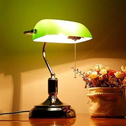 JSIOPYUB Retro Traditional Style Bankers Lamp Table lamp & Green Glass Shade Banker's Desk Lamp for Living Room Office Study Reading Metal Desk lamp - Image 3