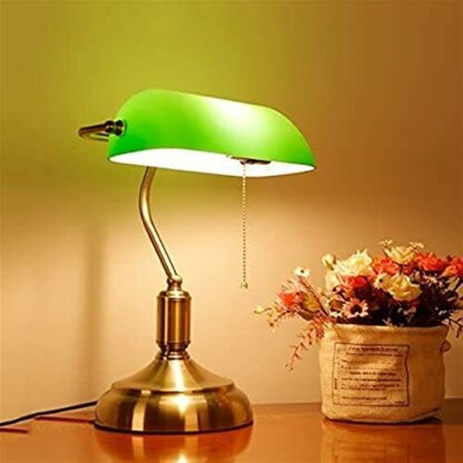 JSIOPYUB Retro Traditional Style Bankers Lamp Table lamp & Green Glass Shade Banker's Desk Lamp for Living Room Office Study Reading Metal Desk lamp - Image 4