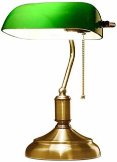JSIOPYUB Retro Traditional Style Bankers Lamp Table lamp & Green Glass Shade Banker's Desk Lamp for Living Room Office Study Reading Metal Desk lamp