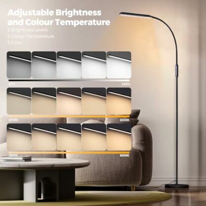 KOOSREEL LED Floor Lamp, 12W Reading Standing Lamps with 5 Color Temperature & 5 Brightness Levels, Dimmable Floor Lamp with Touch Control for Living Room, Bedroom,Gooseneck Height Adjustable 4 KOOSREEL LED Floor Lamp, 12W Reading Standing Lamps with 5 Color Temperature & 5 Brightness Levels, Dimmable Floor Lamp with Touch Control for Living Room, Bedroom,Gooseneck Height Adjustable - Image 4