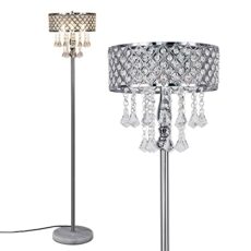 KU300256 Mini European Crystal Floor Lamp for Living Room Bedroom Office Chrome Finish 3 Lights