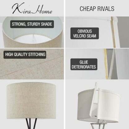 Kira Home Sadie 60" Modern Tripod LED Floor Lamp + 9W Bulb (Energy Efficient/Eco-Friendly), Honey Beige Drum Shade, Oil Rubbed Bronze Finish 3 Kira Home Sadie 60" Modern Tripod LED Floor Lamp + 9W Bulb (Energy Efficient/Eco-Friendly), Honey Beige Drum Shade, Oil Rubbed Bronze Finish - Image 3