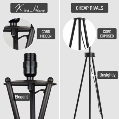 Kira Home Sadie 60" Modern Tripod LED Floor Lamp + 9W Bulb (Energy Efficient/Eco-Friendly), Honey Beige Drum Shade, Oil Rubbed Bronze Finish 4 Kira Home Sadie 60" Modern Tripod LED Floor Lamp + 9W Bulb (Energy Efficient/Eco-Friendly), Honey Beige Drum Shade, Oil Rubbed Bronze Finish - Image 4