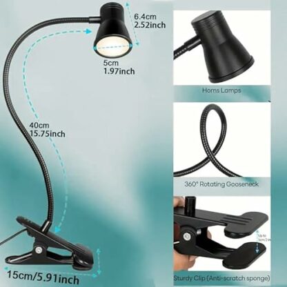 LED Desk Light with Clamp, USB Lamp Perfect as Office Lamp, Table Light, Bed Light, & Study Lamp, 3 Color Temperature Table Light, Adjustable Brightness Clip On Lights for Beds, Versatile Clip on Lamp - Image 3