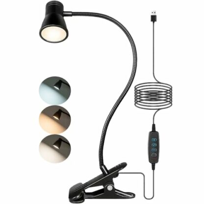 LED Desk Light with Clamp, USB Lamp Perfect as Office Lamp, Table Light, Bed Light, & Study Lamp, 3 Color Temperature Table Light, Adjustable Brightness Clip On Lights for Beds, Versatile Clip on Lamp - Image 2