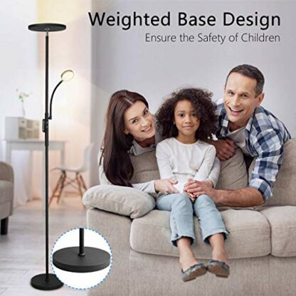 LED Floor Lamp - Torchiere Floor Lamp with Adjustable Reading Lamp - Image 4