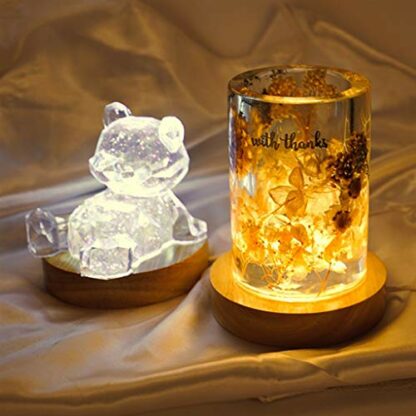 LED Light Base Acrylic Lamp Holder for Creative Night Light Round Shape Wooden Piece Resin Art Craft - Image 3