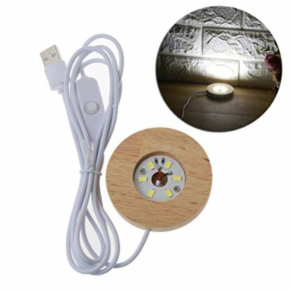 LED Light Base Acrylic Lamp Holder for Creative Night Light Round Shape Wooden Piece Resin Art Craft - Image 2
