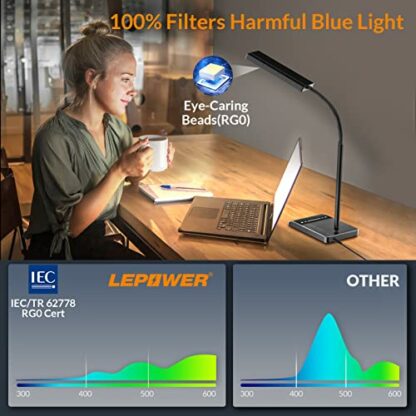 LEPOWER LED Desk Lamp, 800LM for Home Office, 12W Reading, Eye-Caring Desk Light, Touch Table Lamp, Gooseneck Lamp, 50 Lighting Modes, Bright Desk Lamps for Bedroom, Study Room - Image 3