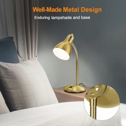 LEPOWER Metal Desk Lamp, Adjustable Goose Neck Table Lamp, Eye-Caring Study Desk Lamps for Bedroom, Study Room and Office (Gold) - Image 3