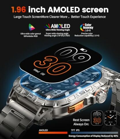 LIGE Military Smart Watch for Men,1.96" Big AMOLED Rugged Smartwatch(Answer/Make Call) for Android iOS - Image 3