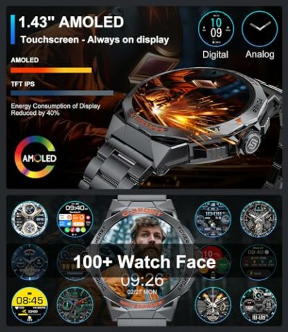 LIGE Smart Watch with Always on Display,1.32”HD Touch Screen Smart Watch for Men with Bluetooth Calls,AI Voice,Blood Pressure/Heart Rate/Calories Tracker,Mens Smart Watches for Android IOS - Image 2