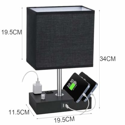 LOGT Dimmable Bedside Light Table Lamp with Charging Function USB A+C Connections Sockets 2 Vintage Table Light with Rotary Switch Fabric Shade Metal Base E27 Night Lights for Bedside Table - Image 3