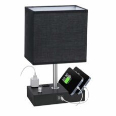 LOGT Dimmable Bedside Light Table Lamp with Charging Function USB A+C Connections Sockets 2 Vintage Table Light with Rotary Switch Fabric Shade Metal Base E27 Night Lights for Bedside Table