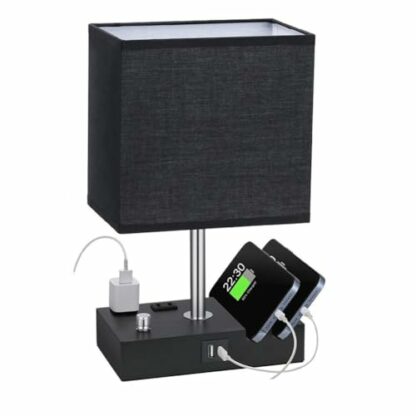 LOGT Dimmable Bedside Light Table Lamp with Charging Function USB A+C Connections Sockets 2 Vintage Table Light with Rotary Switch Fabric Shade Metal Base E27 Night Lights for Bedside Table - Image 2