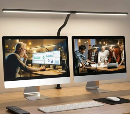 Led Desk Lamp Double Head, 80CM Dimmable Desk Lights for Office Flexible Gooseneck Clamp Light, 5 Color Modes Eye Caring Table Lamp Monitor Light Bar for Study, Reading, Work, Painting - Image 3
