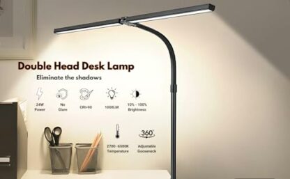 Led Desk Lamp Double Head, 80CM Dimmable Desk Lights for Office Flexible Gooseneck Clamp Light, 5 Color Modes Eye Caring Table Lamp Monitor Light Bar for Study, Reading, Work, Painting - Image 4