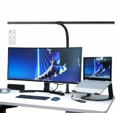 Led Desk Lamp Double Head, 80CM Dimmable Desk Lights for Office Flexible Gooseneck Clamp Light, 5 Color Modes Eye Caring Table Lamp Monitor Light Bar for Study, Reading, Work, Painting - Image 2