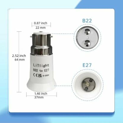 LiTlight B22 to E27 Socket Converter, Socket Adapter, Bayonet to Screw Edison Bulb Adapter, for Ceiling Fan Light Bulb/LED Bulbs/Incandescent Bulbs/CFL Bulbs - Image 3