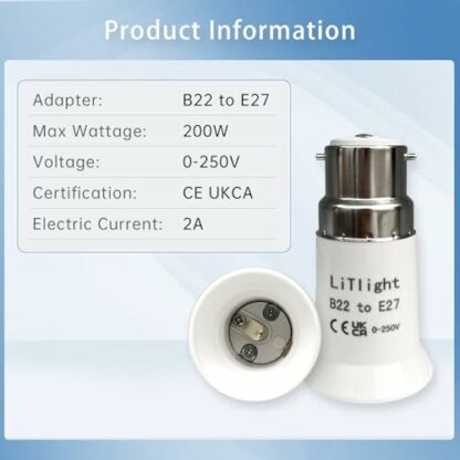 LiTlight B22 to E27 Socket Converter, Socket Adapter, Bayonet to Screw Edison Bulb Adapter, for Ceiling Fan Light Bulb/LED Bulbs/Incandescent Bulbs/CFL Bulbs - Image 4