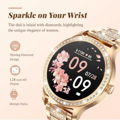 Lilety Smart Watch for Women, 1.28" Touchscreen Diamond Smartwatch Women with Call Function/Heart Rate/Blood Oxygen/Female Health/Sleep Monitor, IP68 Waterproof Fitness Watch for Android iOS 3 Lilety Smart Watch for Women, 1.28" Touchscreen Diamond Smartwatch Women with Call Function/Heart Rate/Blood Oxygen/Female Health/Sleep Monitor, IP68 Waterproof Fitness Watch for Android iOS - Image 3