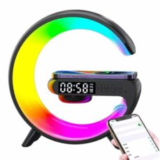 Llzzy Smart Atmosphere Lamp, LED Night Light Bluetooth Speaker Wireless Charger RGB Alarm Clock for Christmas Birthday Gifts