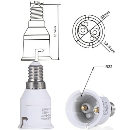 Luminosa E14 to B22 Lamp Holder Adapter Converter (Pack of 2 Adapters)/ ES Edison Small Screw to Bayonet Bulb Socket Adapter/LED Light Adapter Converter / 1 Year Warraty/CE Certified - Image 3