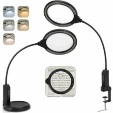 Magnifying Glass with Light and Stand, 15X & 8X Magnifying Lamp with Clamp, 5 Color Lighting Modes Stepless Dimmable LED Desk Lamp Hands Free for Crafts Hobby Reading Painting Sewing Close Work