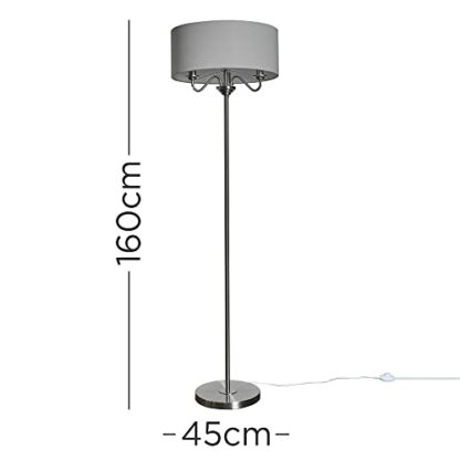 MiniSun Modern Chrome 3 Way Multi Arm Floor Lamp/Table Lamp with a Grey Linen Slimline Drum Shade - Image 3