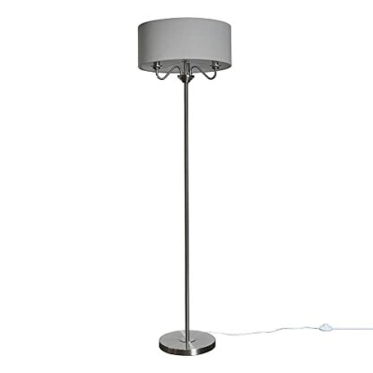 MiniSun Modern Chrome 3 Way Multi Arm Floor Lamp/Table Lamp with a Grey Linen Slimline Drum Shade - Image 2