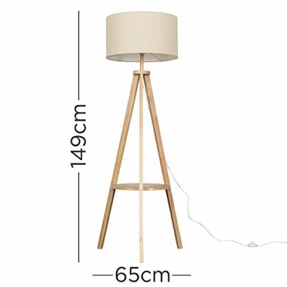 MiniSun Modern Light Wood Tripod Design Floor Lamp with Storage Shelf & Drum Shade - Image 3