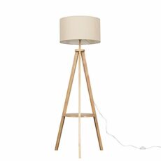 MiniSun Modern Light Wood Tripod Design Floor Lamp with Storage Shelf & Drum Shade