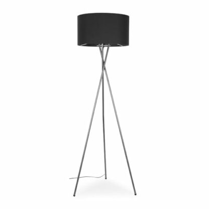 MiniSun Modern Polished Chrome Metal Tripod Floor Lamp with a Dark Grey Cylinder Shade - Image 2