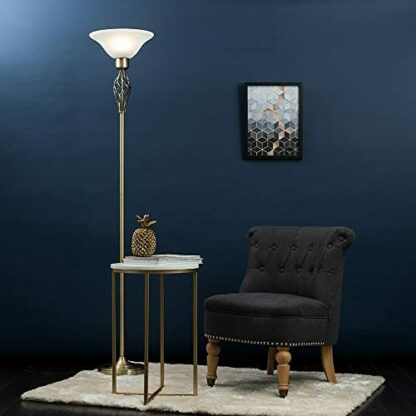 MiniSun Traditional Style Antique Brass Barley Twist Floor Lamp with a Frosted Alabaster Shade - Image 3