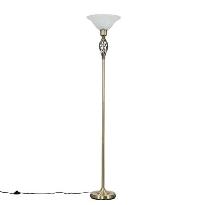 MiniSun Traditional Style Antique Brass Barley Twist Floor Lamp with a Frosted Alabaster Shade - Image 2