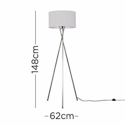 Modern Polished Chrome Metal Tripod Floor Lamp with a Pale Grey Cylinder Shade 2 Modern Polished Chrome Metal Tripod Floor Lamp with a Pale Grey Cylinder Shade - Image 2
