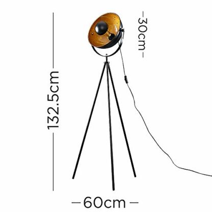 Modern Tripod Style Floor Lamp in a Black Metal Finish with a Gold Interior Shade - Image 3
