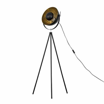 Modern Tripod Style Floor Lamp in a Black Metal Finish with a Gold Interior Shade - Image 2