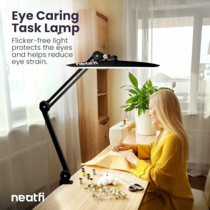 Neatfi XL 2,200 Lumens LED Task Lamp, 24W Super Bright Desk Lamp, 117 Pcs SMD LED, 51CM Wide Lamp, 4 Level Brightness, Dimmable, Eye-Caring LED Lamp - Image 3