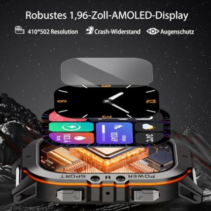 OUKITEL Smart Watch for Men Military BT20, Smart Watches with Bluetooth Voice Call for Android iOS Phone, 1.96" AMOLED Smartwatch with Heart Rate SpO2 Pressure Sleep Monitor, Waterproof Fitness Watch 4 OUKITEL Smart Watch for Men Military BT20, Smart Watches with Bluetooth Voice Call for Android iOS Phone, 1.96" AMOLED Smartwatch with Heart Rate SpO2 Pressure Sleep Monitor, Waterproof Fitness Watch - Image 4