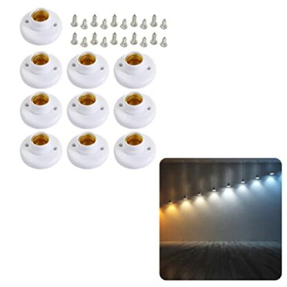 Obelunrp Round E27 White LED Lamp Screw Base Halogen Bulb Holder|E27 Bulb Socket Holder LED Screw Lamp Holder Base with Screws for Wall Ceilings 10PCS - Image 4