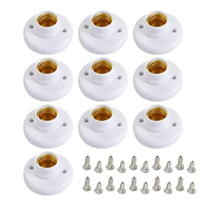 Obelunrp Round E27 White LED Lamp Screw Base Halogen Bulb Holder|E27 Bulb Socket Holder LED Screw Lamp Holder Base with Screws for Wall Ceilings 10PCS - Image 2
