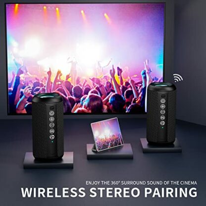 Ortizan Bluetooth Speaker, IPX7 Waterproof Portable Wireless Outdoor Speakers with LED Light, 24W Stereo Sound and 30H Playtime, 20 Meter Bluetooth Range, Mini Speakers with Dual Pairing, TF Card and AUX - Image 4