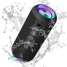 Ortizan Bluetooth Speaker, IPX7 Waterproof Portable Wireless Outdoor Speakers with LED Light, 24W Stereo Sound and 30H Playtime, 20 Meter Bluetooth Range, Mini Speakers with Dual Pairing, TF Card and AUX