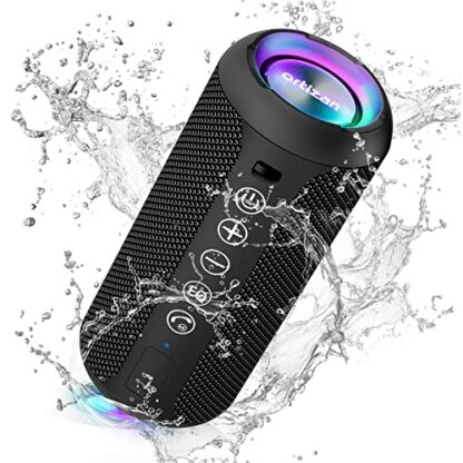 Ortizan Bluetooth Speaker, IPX7 Waterproof Portable Wireless Outdoor Speakers with LED Light, 24W Stereo Sound and 30H Playtime, 20 Meter Bluetooth Range, Mini Speakers with Dual Pairing, TF Card and AUX - Image 2