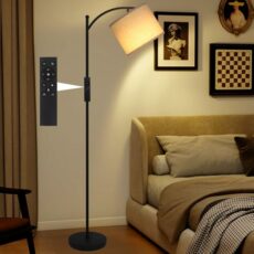 PULUOMIS Floor Lamp, Floor Lamps for Living Room, Standing Lamp with LED Bulb, Adjustable Standards Tall Lamp with Remote, Black