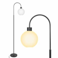 PULUOMIS Floor Lamp, Floor Lamps for Living Room, Standing Lamps with Globe Lampshade, Standard Tall Lamps with E27 Socket for Bedroom, Bulb Not Included