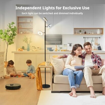 PULUOMIS Floor Lamp, LED Floor Lamps for Living Room, Adjustable Standing Lamp with Remote, 4 Colour Temperature Brightness, Standard Tall Lamps with 3 Light for Bedroom - Image 3