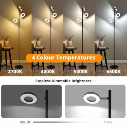 PULUOMIS Floor Lamp, LED Floor Lamps for Living Room, Adjustable Standing Lamp with Remote, 4 Colour Temperature Brightness, Standard Tall Lamps with 3 Light for Bedroom - Image 4
